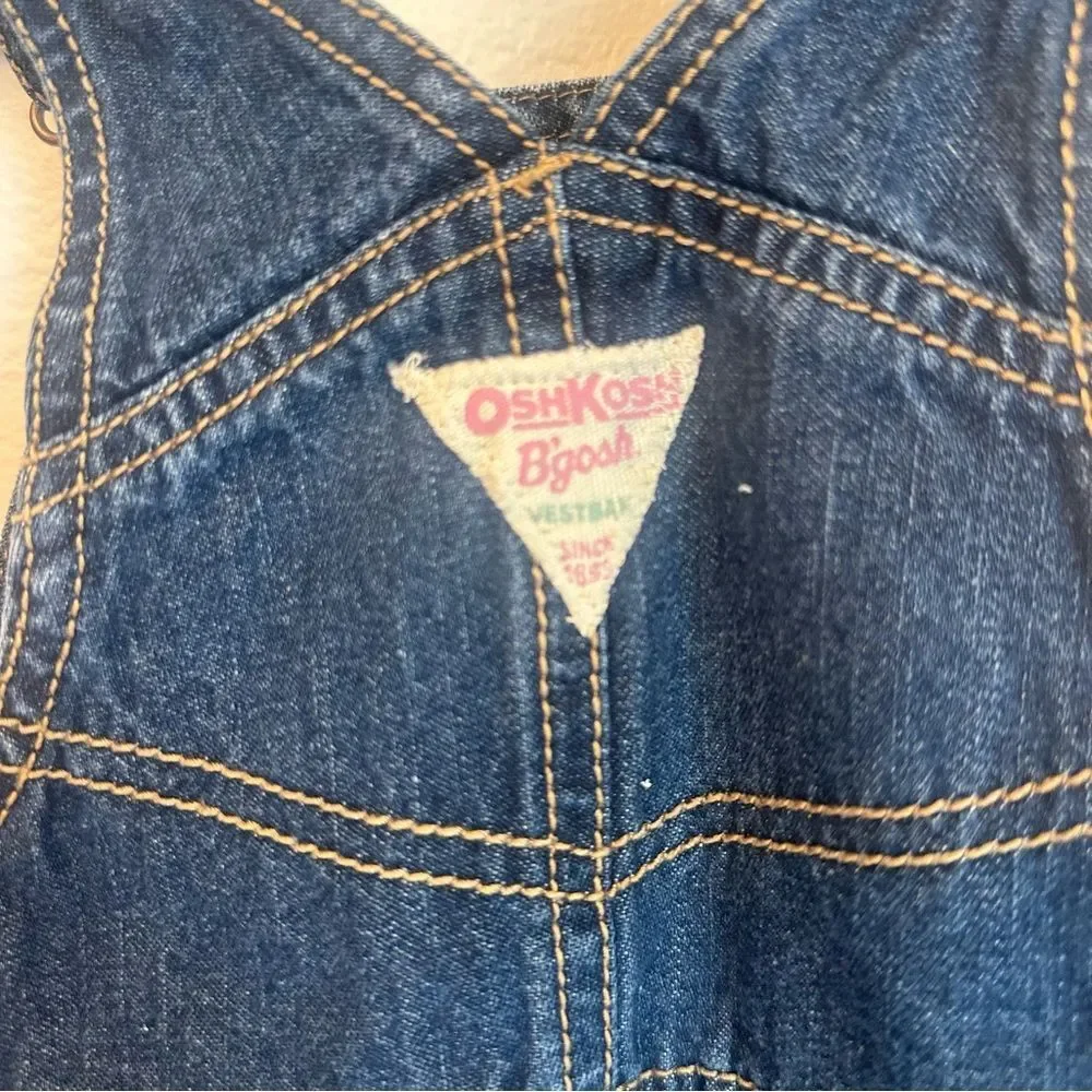 OshKosh B'gosh Dark Blue Denim Overall Dress with Multicolor Heart Patch